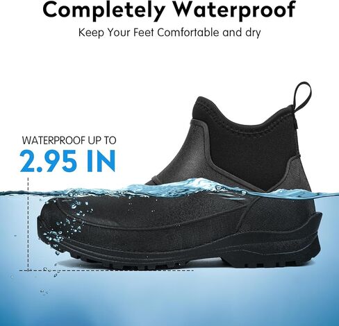 DKSUKO Men's Waterproof Neoprene Ankle Boots,Durable Insulated Rubber Slip On Water Deck Boots,Outdoor Rain Footwear,Anti-Slip Mud Shoes in Saudi Arabia
