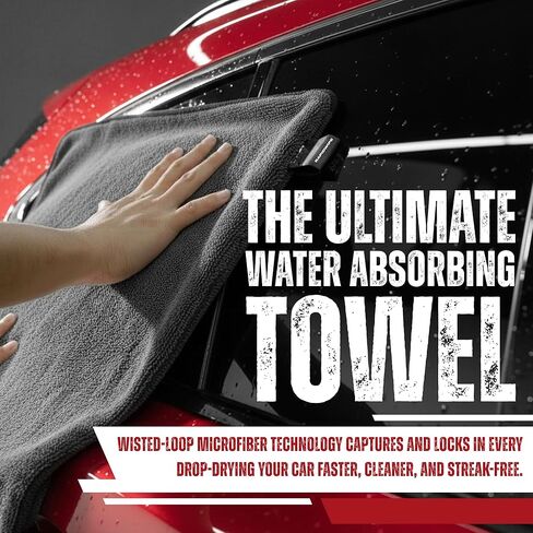 RAPIDWIPE 24" x 36" Ultra Drying Towel 1300 GSM Twisted Loop Microfiber, Super Absorbent, No Streaks or Lint, Double Sided – Reusable Car Wash Towel, Auto Detailing Cloth, in Saudi Arabia