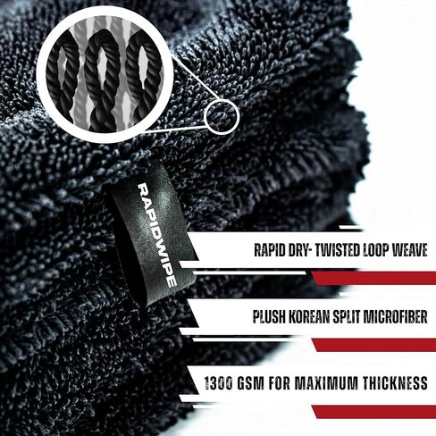 RAPIDWIPE 24" x 36" Ultra Drying Towel 1300 GSM Twisted Loop Microfiber, Super Absorbent, No Streaks or Lint, Double Sided – Reusable Car Wash Towel, Auto Detailing Cloth, in Saudi Arabia