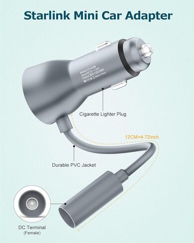 كابل طاقة Starlink Mini DC إلى DC سلك طاقة 6.6FT مع محول DC إلى USB C لكابل Starlink Mini DC إلى DC كابل بديل 5.5*2.1 مم لملحقات Starlink Mini في الهواء الطلق مقاوم للماء 18AWG رمادي 2M in Kuwait