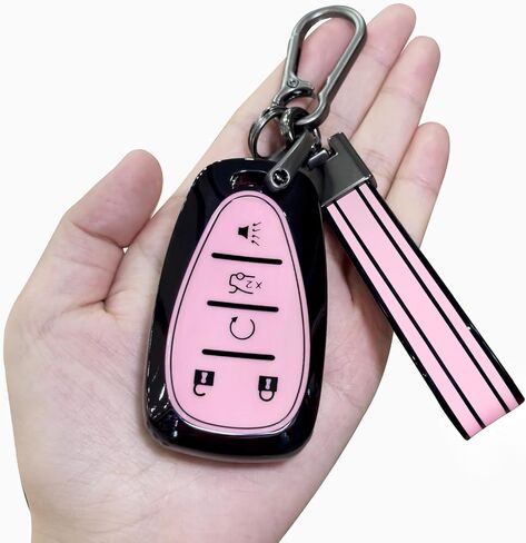 PIFOOG Key Fob Cover Fit for Chevy 5 Button Pink Car Keys Case Shell Keychain Accessories Fits for Malibu Equinox Traverse Blazer Camaro Cruze Trax LT Trailblazer Spark Girly Women TPU in Saudi Arabia