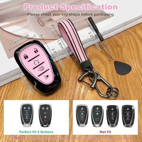 PIFOOG Key Fob Cover Fit for Chevy 5 Button Pink Car Keys Case Shell Keychain Accessories Fits for Malibu Equinox Traverse Blazer Camaro Cruze Trax LT Trailblazer Spark Girly Women TPU in Saudi Arabia