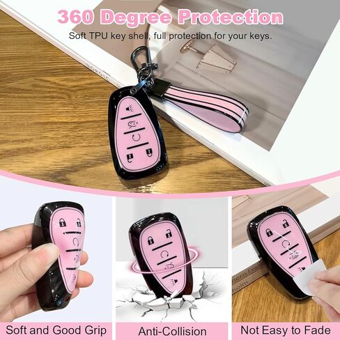 PIFOOG Key Fob Cover Fit for Chevy 5 Button Pink Car Keys Case Shell Keychain Accessories Fits for Malibu Equinox Traverse Blazer Camaro Cruze Trax LT Trailblazer Spark Girly Women TPU in Saudi Arabia