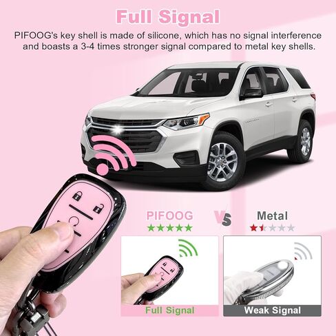 PIFOOG Key Fob Cover Fit for Chevy 5 Button Pink Car Keys Case Shell Keychain Accessories Fits for Malibu Equinox Traverse Blazer Camaro Cruze Trax LT Trailblazer Spark Girly Women TPU in Saudi Arabia