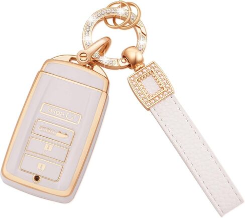 غطاء EKALA لسيارة Honda Odyssey Key Fob مع سلسلة مفاتيح جلدية، 7 أزرار ناعمة من مادة TPU متوافقة مع 2018 - 2024 Honda Odyssey Elite Touring EXL Sport EX Smart Key Fob Case، أبيض (RP-Hod-7-W) in Kuwait