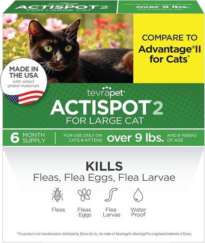 TevraPet Actispot II Flea Treatment for Large Cats 9+ lbs | 6 Doses | Powerful Prevention and Control in Kuwait