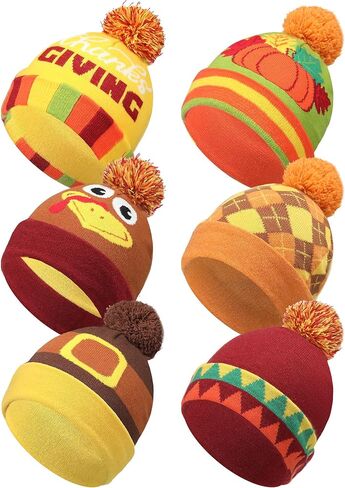 Ramede 6 Pcs Thanksgiving Hats for Women Men Turkey Pumpkin Fall Beanie Hats Knit Hat for Adult Harvest Party Supplies in Saudi Arabia