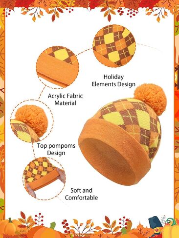 Ramede 6 Pcs Thanksgiving Hats for Women Men Turkey Pumpkin Fall Beanie Hats Knit Hat for Adult Harvest Party Supplies in Saudi Arabia