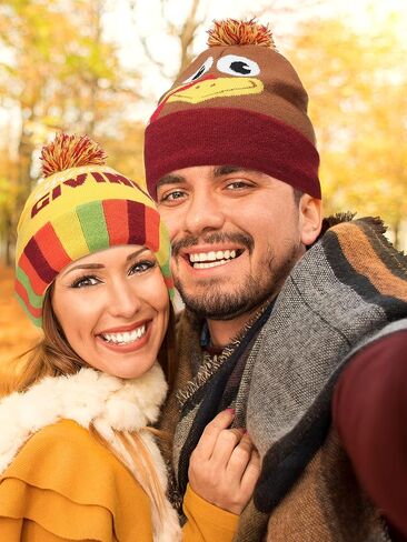 Ramede 6 Pcs Thanksgiving Hats for Women Men Turkey Pumpkin Fall Beanie Hats Knit Hat for Adult Harvest Party Supplies in Saudi Arabia