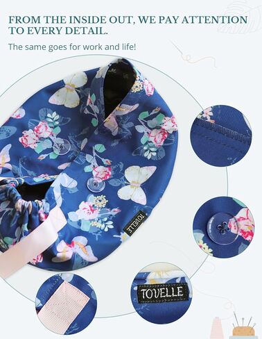 Butterfly Rose Euro Scrub Caps for Women with Buttons,Adjustable Head Cover with Ribbons, Premium Medical Surgical Hat for Long or Short Hair in Kuwait