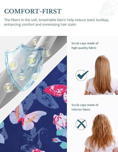 Butterfly Rose Euro Scrub Caps for Women with Buttons,Adjustable Head Cover with Ribbons, Premium Medical Surgical Hat for Long or Short Hair in Kuwait