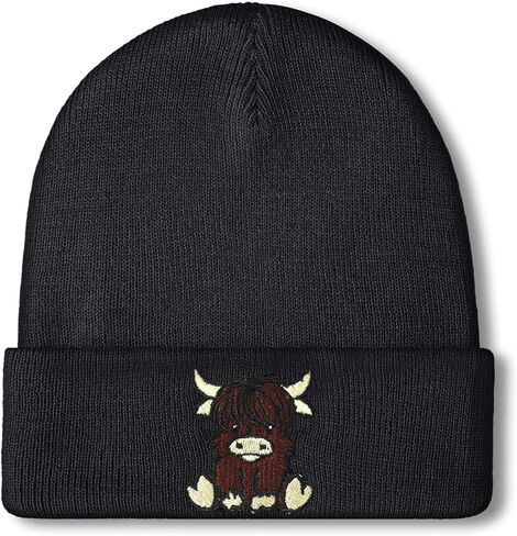Hicarer Black Highland Cow Beanie Winter Hat for Women Cute Beanie Womens Winter Hat Gifts for Women Gifts Animal Lovers in Saudi Arabia