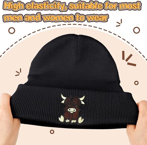 Hicarer Black Highland Cow Beanie Winter Hat for Women Cute Beanie Womens Winter Hat Gifts for Women Gifts Animal Lovers in Saudi Arabia