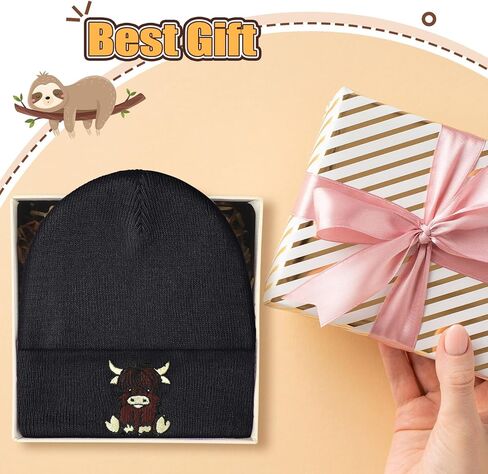 Hicarer Black Highland Cow Beanie Winter Hat for Women Cute Beanie Womens Winter Hat Gifts for Women Gifts Animal Lovers in Saudi Arabia