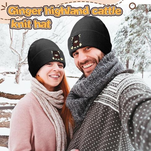 Hicarer Black Highland Cow Beanie Winter Hat for Women Cute Beanie Womens Winter Hat Gifts for Women Gifts Animal Lovers in Saudi Arabia
