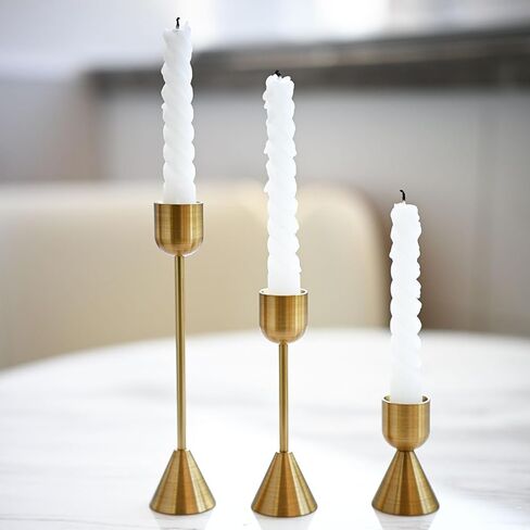 حامل شمعدان ذهبي نحاسي، مجموعة من 3 حوامل شموع مستدقة، حامل شموع معدني طويل القامة ديكور لحفلات الزفاف، العشاء، الحفلات، الذكرى السنوية، يناسب شمعة بسمك 0.98 بوصة in Kuwait