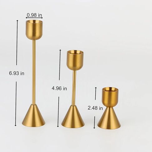حامل شمعدان ذهبي نحاسي، مجموعة من 3 حوامل شموع مستدقة، حامل شموع معدني طويل القامة ديكور لحفلات الزفاف، العشاء، الحفلات، الذكرى السنوية، يناسب شمعة بسمك 0.98 بوصة in Kuwait