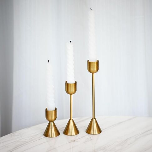 حامل شمعدان ذهبي نحاسي، مجموعة من 3 حوامل شموع مستدقة، حامل شموع معدني طويل القامة ديكور لحفلات الزفاف، العشاء، الحفلات، الذكرى السنوية، يناسب شمعة بسمك 0.98 بوصة in Kuwait