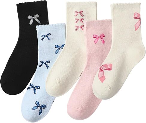 Jspupifip 5 Pairs Women Ruffle Bow Socks Cute Casual Ankle Crew Socks Soft Breathable Fashion Frilly Bow Cotton Sock in Saudi Arabia