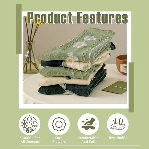 5 Pairs Floral Socks for Women Cute Embroidered Flower Crew Sock Cottagecore Frilly Vintage Fancy Cotton Socks in Saudi Arabia