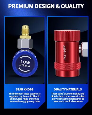 R1234yf Quick Coupler Adapter Kit, Quick Connect R1234yf Adapters & AC Hose Fitting Connectors, High/Low R1234yf Adapter for Air Conditioning Evacuation and Recharging, Conditioning Line Repair Tools in Kuwait