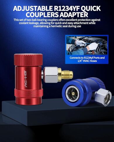 R1234yf Quick Coupler Adapter Kit, Quick Connect R1234yf Adapters & AC Hose Fitting Connectors, High/Low R1234yf Adapter for Air Conditioning Evacuation and Recharging, Conditioning Line Repair Tools in Kuwait