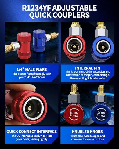R1234yf Quick Coupler Adapter Kit, Quick Connect R1234yf Adapters & AC Hose Fitting Connectors, High/Low R1234yf Adapter for Air Conditioning Evacuation and Recharging, Conditioning Line Repair Tools in Kuwait