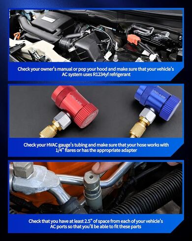 R1234yf Quick Coupler Adapter Kit, Quick Connect R1234yf Adapters & AC Hose Fitting Connectors, High/Low R1234yf Adapter for Air Conditioning Evacuation and Recharging, Conditioning Line Repair Tools in Kuwait
