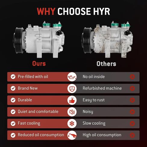 ضاغط تكييف هواء السيارات HYR مع قابض متوافق مع Hyundai Sonata 2012-2014 & Kia Optima 2012-2018، 2.0L 2.4L، 6 أخاديد، استبدال # 977013V110، 178328 in Kuwait