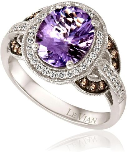 LE VIAN خاتم هالة بيضاوي من الألماس والفانيليا والشوكولاتة 1/4 قيراط للنساء مع جمشت 2 1/4 قيراط | خاتم بيان من الذهب الأبيض عيار 14 قيراط للنساء (بني/H-I، SI1-SI2، 0.29 قيراط) خاتم لذكرى الزفاف مقاس 7 in Saudi Arabia