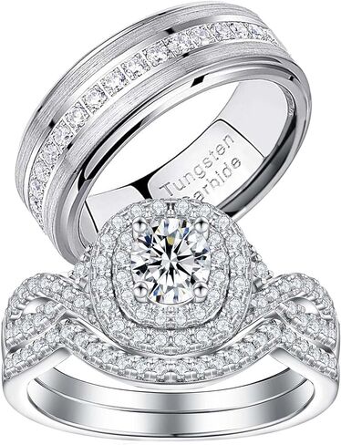Couple Rings White Gold Plated 925 Sterling Silver Ring 1CT Round AAAAA CZ Women Wedding Ring Sets Men Wedding Band in Saudi Arabia