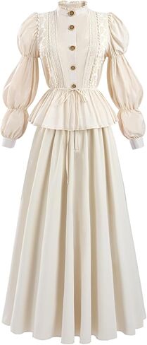 CR ROLECOS Victorian Dress for Women Medieval Vintage Dresses Renaissance Long Sleeve Edwardian Costume 2 Piece in Saudi Arabia