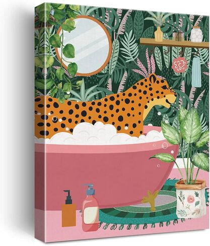 NISTOMISU Pink Flamingo on Toilet Bathroom Canvas Prints Wall Decor Botanical Flamingo Canvas Art Sign Canvas Poster Picture Gifts for Home Bathroom Decor 11.5"x15" in Saudi Arabia