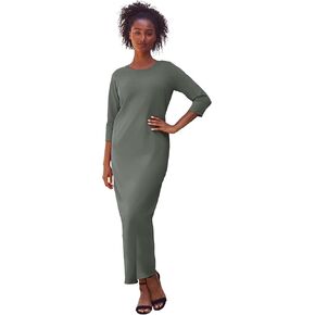 ellos Plus Size Cotton Spandex Crew Neck 3/4 Sleeve Maxi Dress in Kuwait
