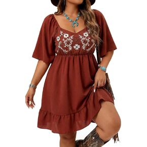 Women's Plus Size Western Embroidered Floral Boho Dress Country Concert Cowgirl Outfits A Line Flowy Summer Midi Dress in Kuwait