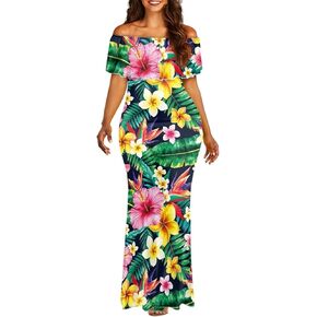 Off The Shoulder Dresses for Women Polynesian Dress Summer Hawaiian Outfit Long Dresses S-7XL in Kuwait