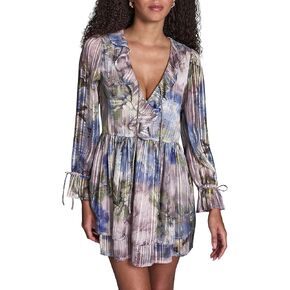 BCBG Womens Long Sleeve V-Neck Chiffon A-line Mini Dress in Kuwait