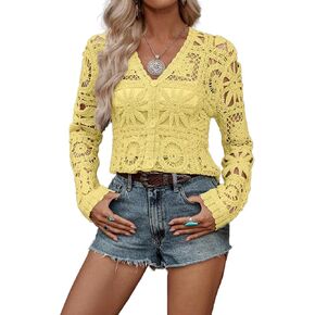 سترة نسائية مثيرة من LOFAAC بأزرار سفلية من الكروشيه وأكمام طويلة مفتوحة من الأمام وزهرة بوليرو قصيرة in Kuwait