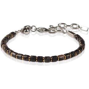 Men’s Beaded Gemstone Bracelet - Handcrafted Original Design Black Emperor Stone & Gold-Plated Hematite, Thickened Steel Wire, Dual-Clasp Adjustable 6.89–8.8 Inch, Perfect Holiday Gift for Men Everyday Wear in Kuwait