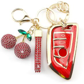 Sparkly Key Fob Cover with Cherry Keychain, Bling TPU Smart Key Case for Women, Compatible with BMW 2 4 5 6 7 X1 X2 X3 X4 X5 X6 430i 340i 840i M Series 2015-2023 (4-Button, Gold Pink) in Saudi Arabia