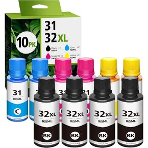 31 مجموعة زجاجات حبر 32XL زجاجة حبر سوداء، متوافقة مع Smart Tank 7602 5101 6001 5000 إعادة تعبئة الحبر، بديل لـ HP 31 32XL لـ Smart Tank 6001 5102 5103 7301 7001 Plus 651 551 570 455 457 450 in Kuwait