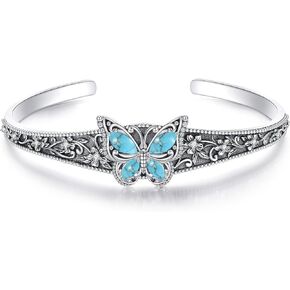 Butterfly Cuff Bracelet for Women, Sterling Silver Vintage Open Bangle with Turquoise/Amethyst, Boho Jewelry for Festival/Party/Daily Outfits in Kuwait