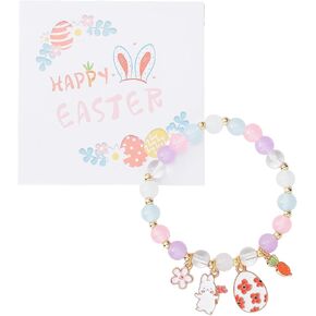 سلة عيد الفصح حشو أساور أرنب للنساء، سوار مطرز ملون مع قلادة أرنب لطيف، إكسسوارات هدايا مجوهرات عيد الفصح المصنوعة يدويًا للنساء المراهقات in Kuwait