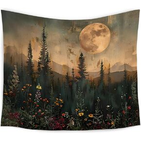 WARDOS Moody Moonlit Night Forest Nature Tapestry, Vintage Pine Tree Plant Wall Hanging, Dark Academia Cottagecore Wildflower Botanical Wall Blanket Decor for Bedroom Living Room, 50x60 Inch in Kuwait