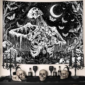 lifeel القوطية نسيج أبيض وأسود، الهيكل العظمي الداكن الجمجمة العثة شيطان القمر الفراشة المفروشات لغرفة المعيشة النوم، 44x60 بوصة in Kuwait