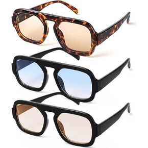 JATEBI 3 Pack Retro Square Aviator Sunglasses for Women Men 70s Fashion Sun Glasses with Gradient Lenses Inspired Stylish Flat Top Shades in Kuwait