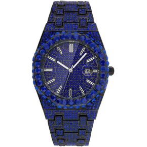 Black Quartz Watches for Men Special Trendy Calendar Luminous Hands Hip Hop Bracelet Watch Full Rhinestone dial dial Male Diamond Wristwatch in Saudi Arabia
