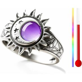 Round Temperature-Control Color Changing Ring, Silver Plated Crystal Sun Moon Star Design, Boho Statement Jewelry for Women in Kuwait