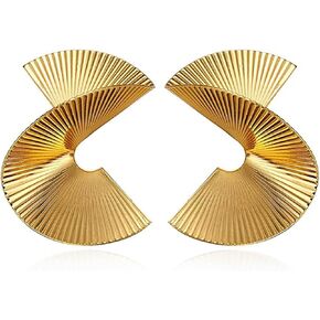 Bmadge Gold Geometric Earrings Exaggerated Statement Earrings Punk Stylish Sectored Twisted Earring Jewelry for Women and Girls (Sectored) in Kuwait