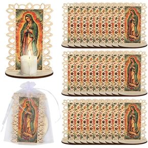 15 Set Our Lady of Guadalupe Wooden Statues Virgen De Guadalupe Picture Frames with Organza Gift Bags Baptism Favors for Guests Baptism Centerpieces for Table First Communion Gifts Catholic Favors in Kuwait